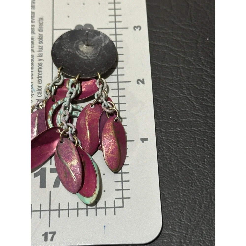 Monet Post Colorful Purple Enamel Dangle Earrings‎ with Textured Disc and Spiral